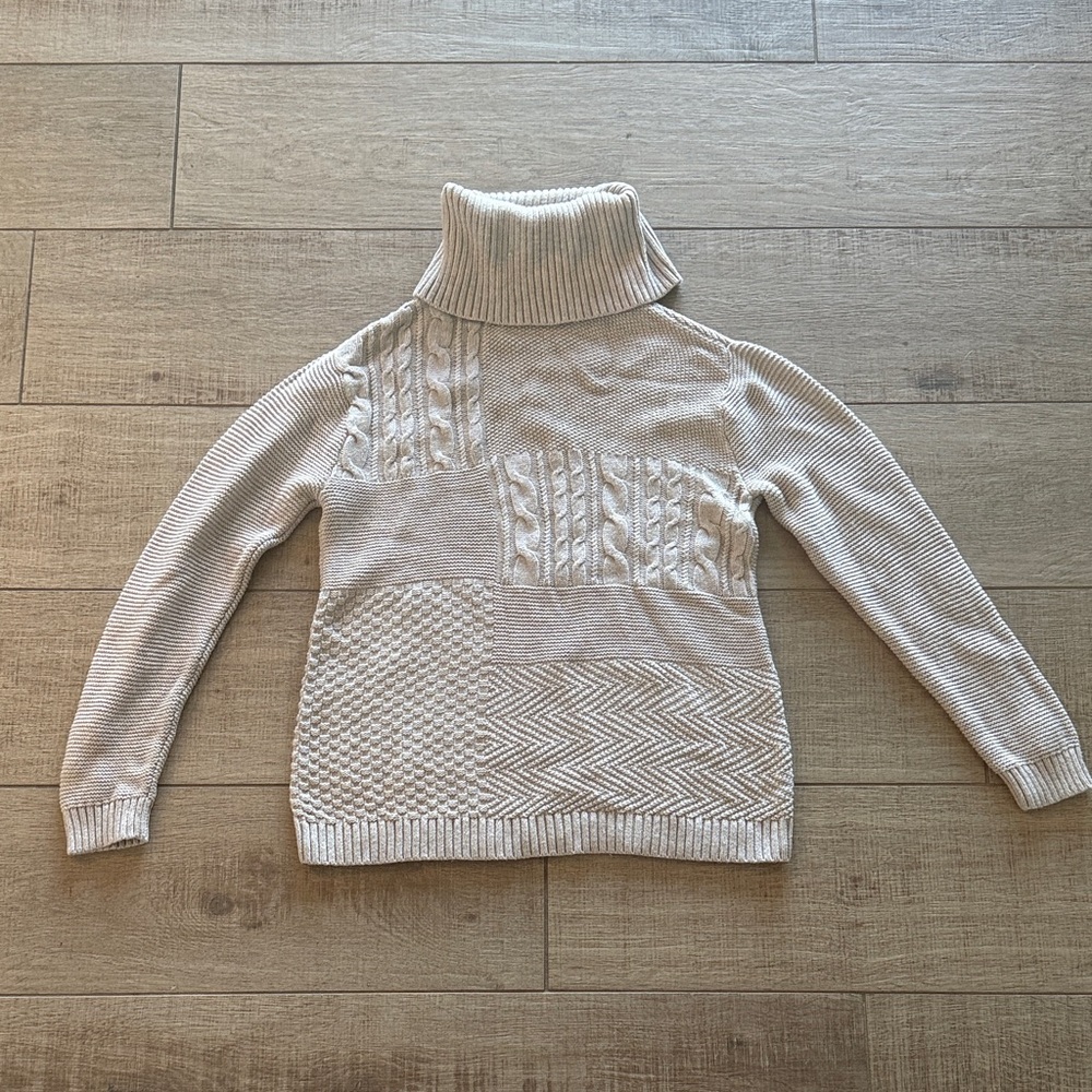Chico’s Elegant Beige Patchwork Turtleneck Sweater size 0
